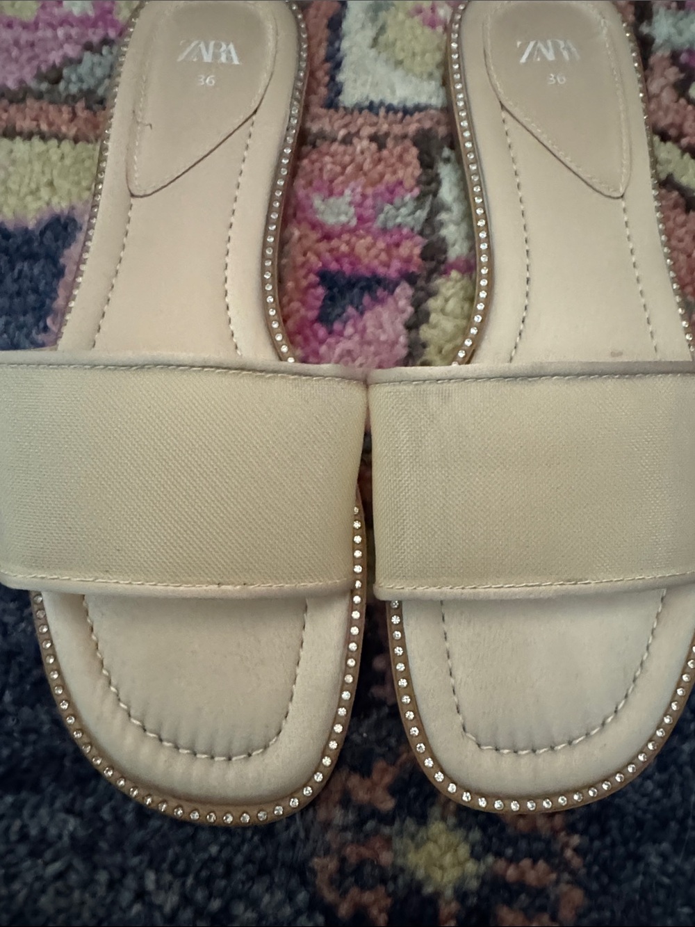 Zara Tan Slide Sandals with Studded Edge - Picture 4 of 4